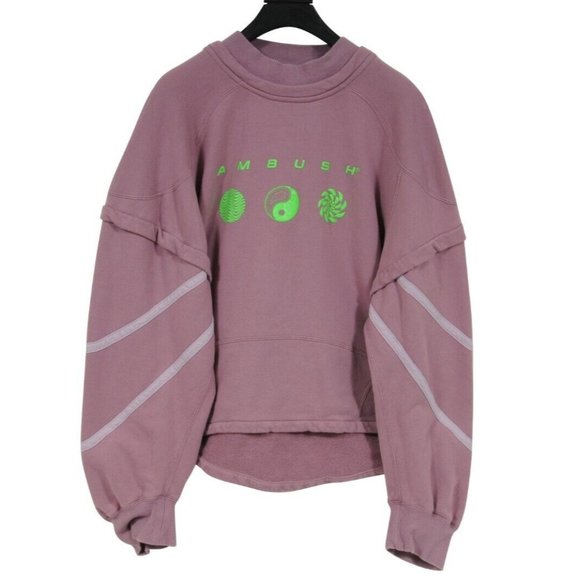 Ambush Patchwork Sweater Size 1 Small Purple Cotton Cropped Logo Pullover Jumper - Picture 1 of 8